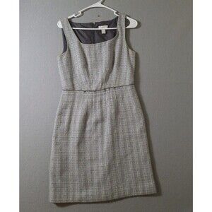 Ann Taylor Loft Dress Size 2 Gray Sleeveless Tweed Sheath Crosshatch Career Work